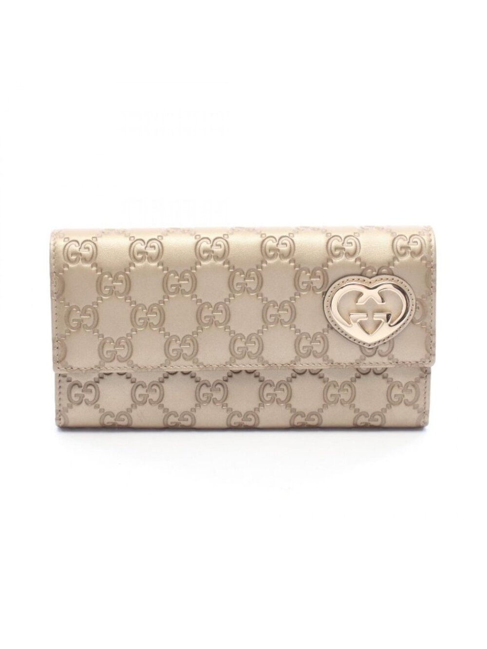 Gucci Bifold Wallet Lovely Guccissima Champagne Gold Leather Heart Zip
